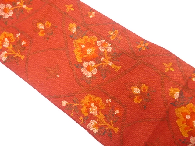 JAPANESE KIMONO / UNUSED NAGOYA OBI / SILK / HAND WOVEN / MAWATA TSUMUGI / FLORAL SARASA